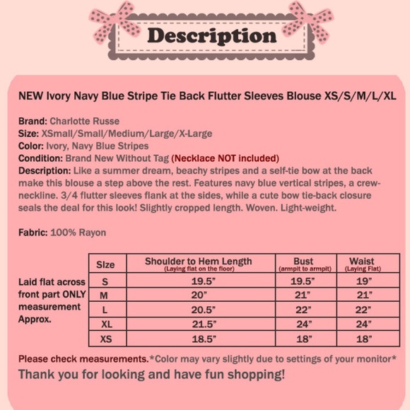 Last☝️ Ivory Navy Striped Tie Back Crop Blouse Top - Picture 8 of 8